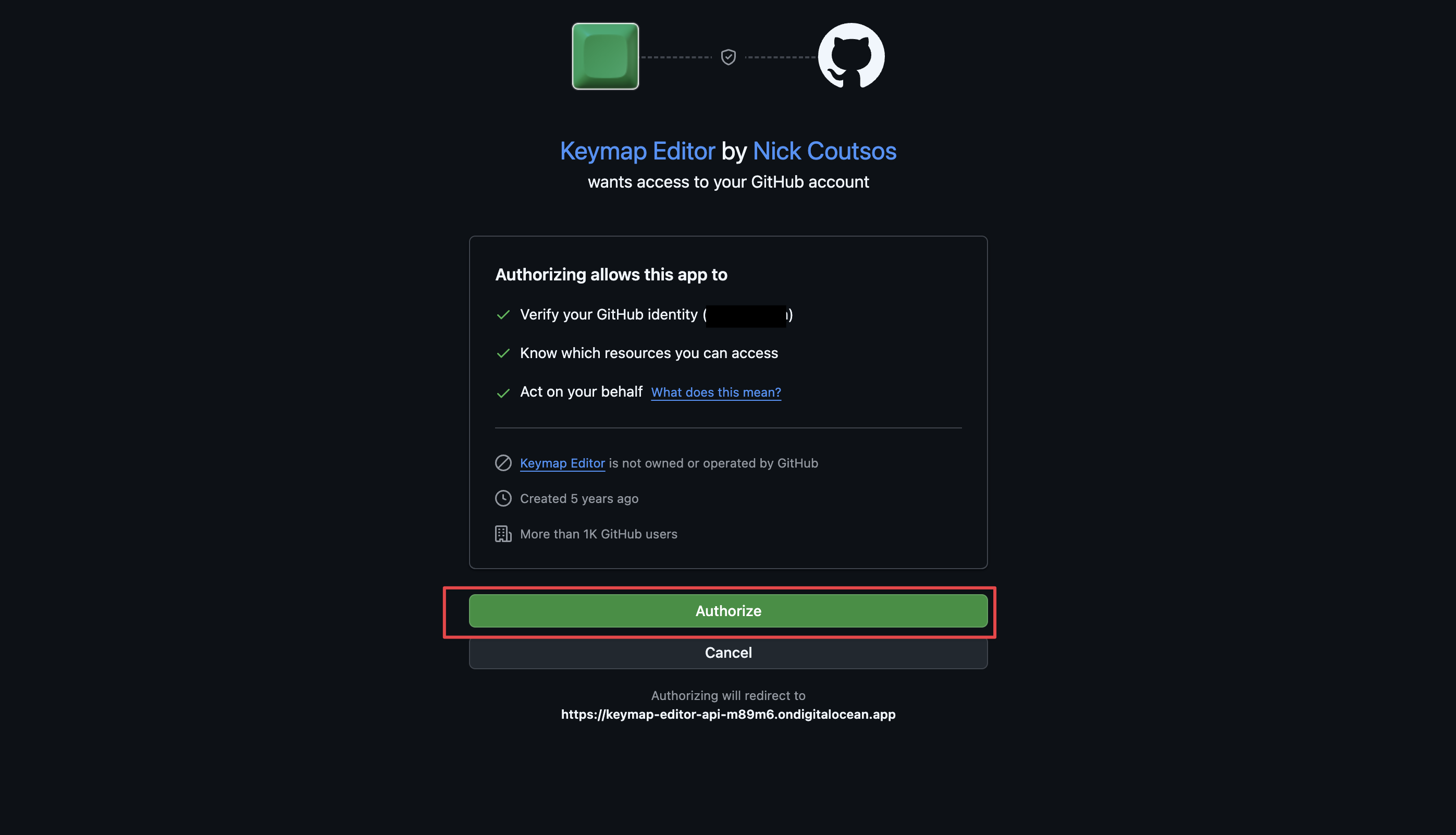 Keymap Editor を GitHub で認証